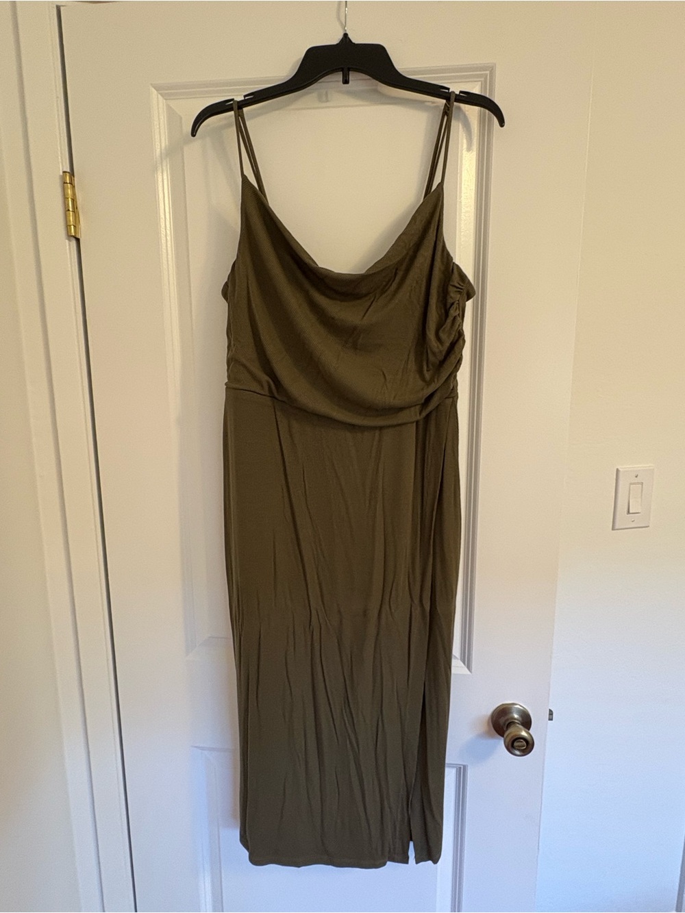 Laundry By Shelli Segal Olive Green Cowl Slip Midi Dress